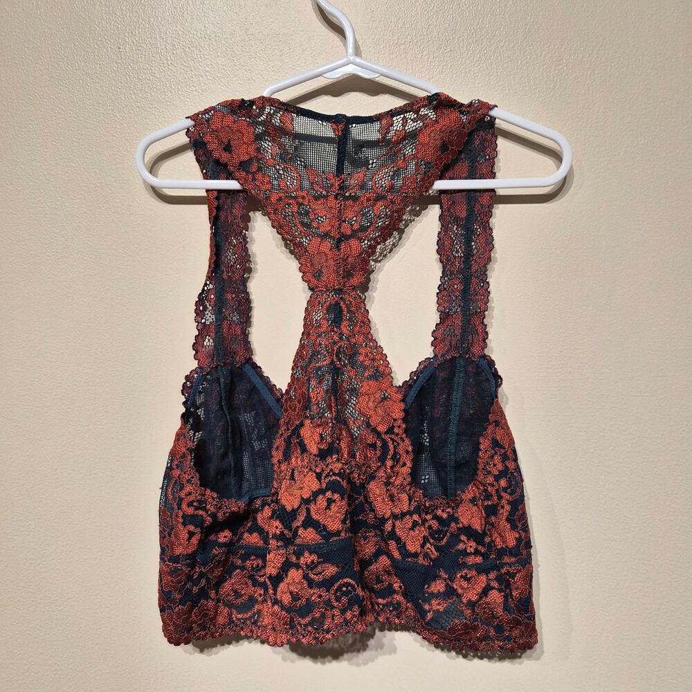 Intimately Free People Medium Wild Roses Racerback Bralette Navy and Rust - Picture 2 of 5